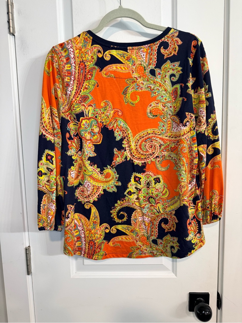 Lauren Ralph Lauren Paisley V-Neck 3/4 Sleeve Knit Top Size L - Picture 3 of 11
